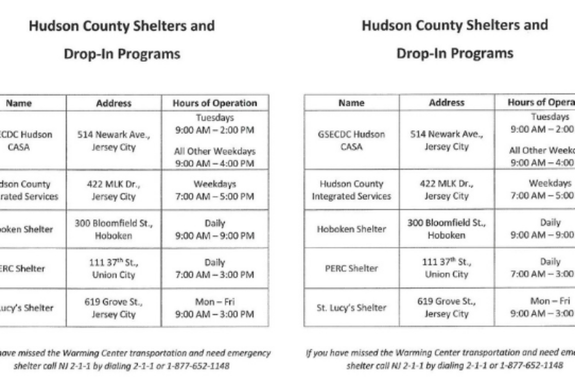 Hudson County Warming Centers